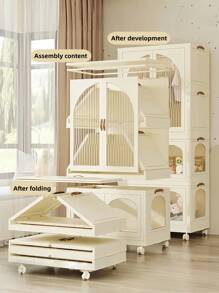 White Transparent Window Wardrobe Storage Cabinet Storage Shelf Coat Rack Shoe Rack Shoe Rack Bookcase Removable Removable Folding Multi-Functional Use Can Be Freely Combined For Living Room, Study, Bedroom, Dormitory, Holiday Gifts, Storage,Christmas Room Decor,Christmas Gift - Multicolor - View 6