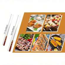 12pcs Stainless Steel Barbecue Skewers, Multi-Functional Metal BBQ Skewers With Wooden Handles, Reusable Skewers For Outdoor Cooking, Grilling Chicken, Meat, Vegetables