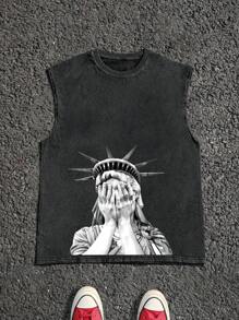 Plus Size Men's Graphic Printed Sleeveless Vest, Funny Statement Streetwear Casual Tank Top, Suitable For Daily Wear, Y2K Style