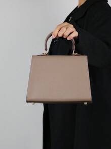 2025 高端时尚女士手提包，优雅小巧的棕榈纹理包，OL通勤多功能工作包，奢华立体小方包，女士单肩斜挎包 - 灰色 - 查看 4