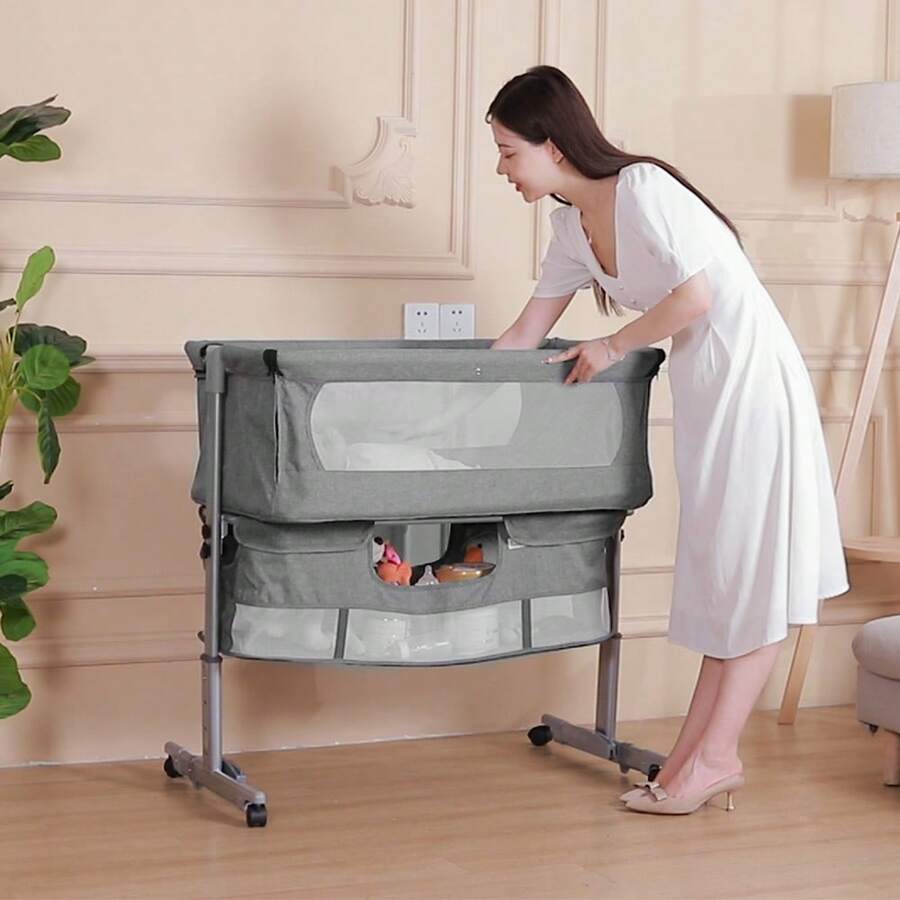 Baby Bed That Grows With Your Child, Height-Adjustable Baby Cradle Cododo, Multifunctional Baby Cradle Suitable For Newborns Up To The Age Of 3 Years, 92*58*70-90cm - 灰色 - 查看 1