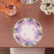 4 件装紫色绣球花叶子蝴蝶春季圆形餐垫桌垫夏季季节性餐桌装饰