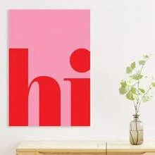 Framed Vintage Style Canvas Wall Art, "Hi" Print, Pink & Red, Framed Home Decor, Ready To Hang, Perfect Holiday Gift