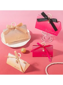 10 件装高级礼品盒玫瑰渐变蝴蝶结糖果盒，三角形带手柄，高品质婚礼派对礼品、礼品、母亲节、婚礼、礼品袋、包装、纸袋 - 10pcs - 查看 5