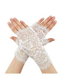 D EXCEED 1/2 件女士短款蕾丝手套露指新娘腕手套歌剧晚会婚礼茶会舞会角色扮演