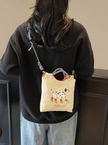 1pc Sweet And Fashionable Printed Girl's Bag Shoulder Bag Nylon Bag Shoulder Bag Handbag Messenger Bag, Fashionable Contrast Color Texture Embroidered Puppy Pattern Mobile Phone Bag Casual Handbag, Open Design, A Variety Of Colors To Choose From, Handbag With Dachshund Puppy, Suitable For Girls To Go Out Shopping, Daily Use, Artistic Style And Fresh Style - Dachshund Puppy Handbag - View 5