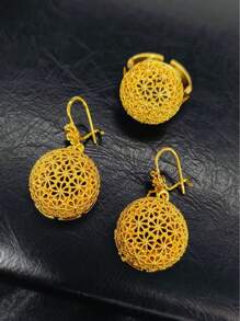 ANIID 4 stuks/set mode vrouwen ronde hanger sieraden set, ketting, oorbellen, armband, ring, Dubai, Verenigde Staten, Verenigd Koninkrijk, Saoedi-Arabië, bruids, bruiloft, feest, Moederdag, terug naar school, Valentijnsdag, cadeau voor moeder, vriendin, zus, gouden accessoires