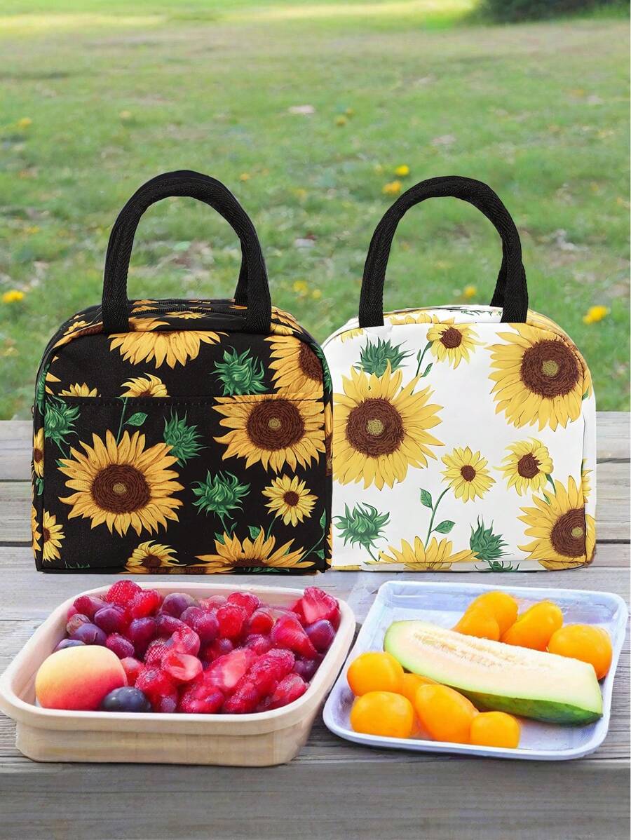 Sunflower Pattern Lunch Bag, Lightweight, Waterproof Insulated Bag, Boys And Girls School Insulated, Cooler Bags, Tote Bags, Lunch Boxes, Ice Bags, Picnic Food Tote Bags, Large Capacity Portable Nylon Lunch Organizer, School, Office, Picnic Lunch Tote Bags