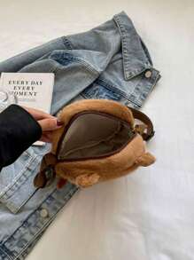 时尚水豚图案毛绒斜挎包，可用作单肩包、手提包和休闲包，新款秋冬包包，最佳秋季钱包。