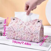 1pc PU Leather Tissue Box Cover With Floral Print Design, Butterfly & Flower Pattern Tissue Box For Desktop, Home, Living Room, Bedroom, Car, Makeup Storage Organizer, Suitable For Back To School, Wedding Season, Birthday Party