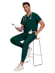 Operating Room Scrubs Uniforms Hospital Doctor Working Clothes Dental Clinic Nurse Surgery Suit Pet Grooming Veterinary Workwear - Dark Green - View 6