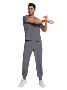 手术室手术服制服医院医生工作服牙科诊所护士手术服宠物美容兽医工作服 - 灰色 - 查看 5