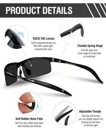 DUCO Mens Sports Polarized  UV Protection  For Men 8177s - Gunmetal Frame Revo Blue Lens - View 11