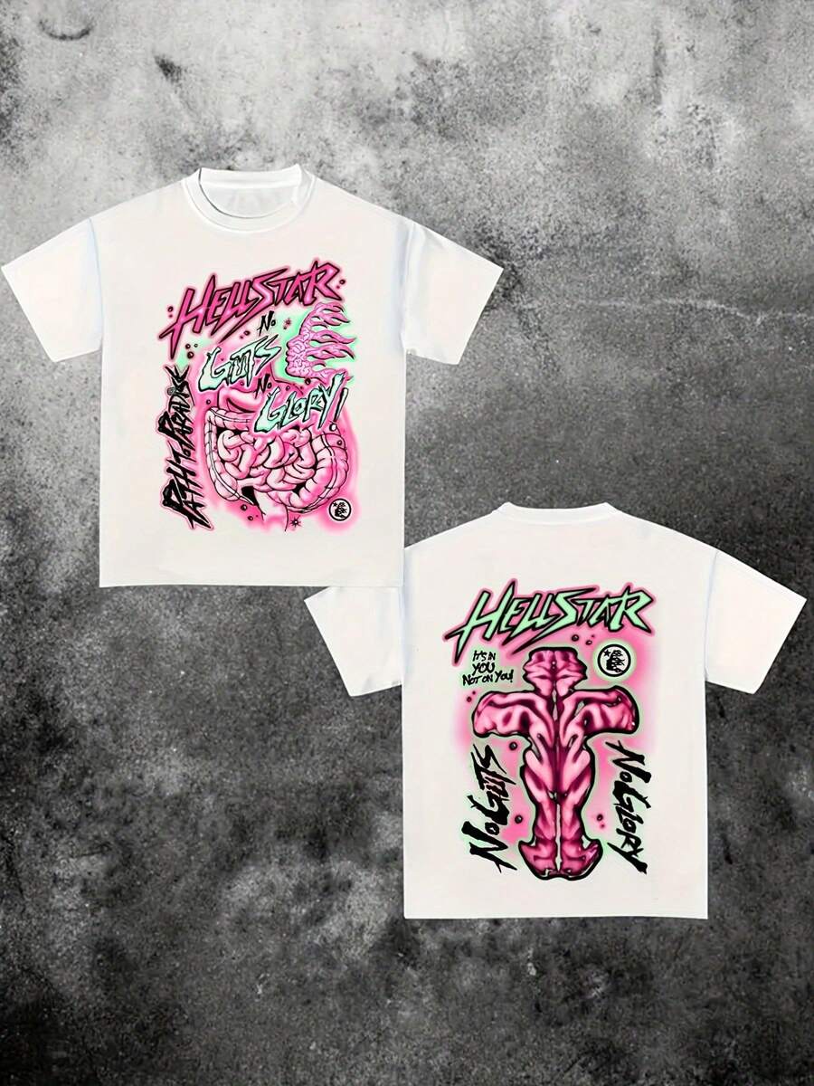 Men's Soft Cotton Blend T-Shirt - Geometric Print, Crew Neck, Short Sleeve, Perfect For Summer - 白色 - 查看 1