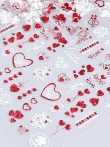 Red Heart Cartoon Acrylic Nail Decals, Red And White Heart Nail Decals, Self-Adhesive Heart Nail Decals, Hearts, Roses, Lips, Couple Design Nail Decals, Love Design Nail Decals For Nail Decoration, Self-Adhesive Nail Products, Nail Decoration