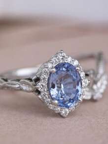 Retro Palace Style Women's Ring Fashion Leaf Inlaid Sapphire Ring, Suitable For Gifts, Daily Wear