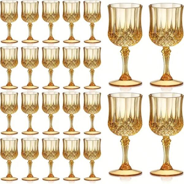 7 Oz Plastic Rose Gold Vintage Drinking Glass, Pink Wine Glass, Shatterproof Wedding Glassware, Crystal Water Cup, Reusable Beverage Cup, Retro Champagne Flute