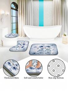 1 件/4 件农舍花卉浴帘套装，质朴的蓝绿色绿松石雏菊浴帘，配有配套浴帘、防滑浴垫、马桶座套和浴垫，使用 C 形挂钩轻松安装，浴室装饰