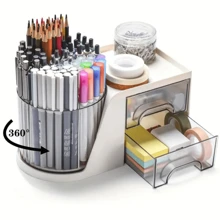 Organizador de Mesa Porta Caneta com 2 gavetas e giratório