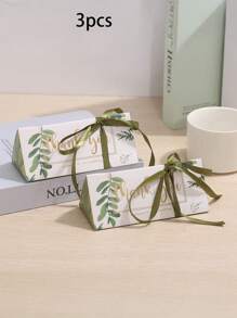 3/5 pièces Boîtes à bonbons triangulaires en forme de feuille, boîtes-cadeaux pour biscuits de mariage avec rubans, pour décoration de fête de fiançailles et d'anniversaire