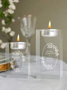 Personalized 3D Text Crystal Candle Holder Personalised Memorial Tea Light Holder Crystal Glass Remembrance Gift,Love Lives Here Crystal Tealight Candle Holder,Personalized Couple Gifts, Engagement Gift,Personalized Pillar Candle Holder