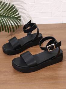 2025新款女士厚底绑带凉鞋，休闲运动凉鞋，时尚沙滩鞋，适合户外穿着，坡跟凉鞋，夏季穿搭 - 黑色 - 查看 7