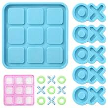 井字游戏树脂模具，带 5 个国际象棋模具，XO 棋盘游戏硅胶模具，用于树脂铸造 DIY 桌面棋盘游戏派对装饰家居装饰工艺礼品用品