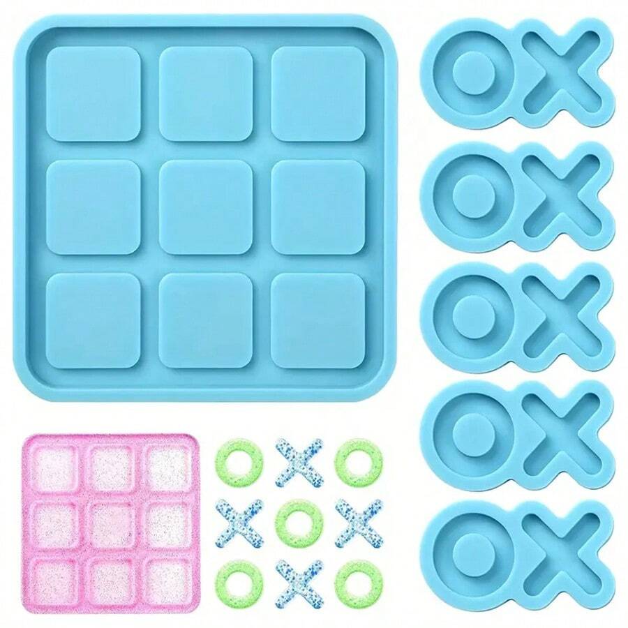 井字游戏树脂模具，带 5 个国际象棋模具，XO 棋盘游戏硅胶模具，用于树脂铸造 DIY 桌面棋盘游戏派对装饰家居装饰工艺礼品用品