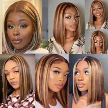 Highlight Lace Front Bob Wig Human Hair 14 Inch Ombre Honey Blonde 13x4 Hd Lace Front Wigs Human Hair Pre Plucked Middle Part 4/27 Colored Lace Frontal Wigs(14 Inch, 4/27 Highlight) - SP4/27 - 查看 10