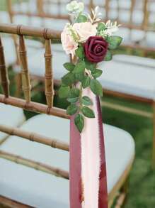 1 Set (2 Pieces) Wedding Aisle Decoration, Artificial Rose Chair Back Pollen Red, For Wedding Ceremony Church Chair Decoration, Outdoor Party Decoration With Artificial Flower Eucalyptus And Ribbon, Wedding Aisle Decoration, Wedding Seat Decoration, Party Decoration Birthday Decorations Party Decorations Bachelorette Summer Gifts Beach Back To School School Supplies Room Decor - Multicolor - View 3