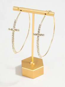 1 Cặp Hoa tai vòng kim cương đơn giản, khuyên tai tròn phóng đại cho phụ nữ, quà tặng cho giáo viên - Bông tai chéo - Xem 8