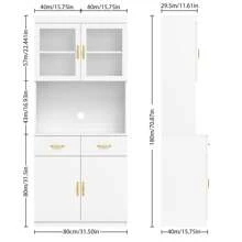 Mobile da cucina VOWNER con piano di lavoro, credenza da cucina con 4 ante, vetrina, credenza con ripiani regolabili, 80 x 40 x 180 cm, per cucina, soggiorno, ufficio, sala da pranzo - Bianco - Visualizzare 7