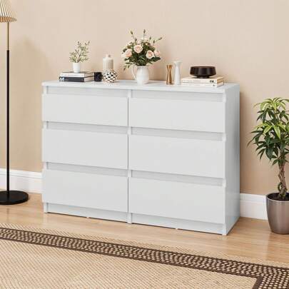 Kommode, 6 Schubladen Schlafzimmerschrank, modernes Möbel 100x30x70cm, stabil & sicher, aus Holz, mit Laufschienen