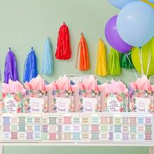 带手柄的圣经标签和圣经经文花卉礼品袋套装，莫兰迪层压圣经标签和基督教礼品袋圣经经文礼品包装袋，适合圣经学习和洗礼派对的圣诞礼物