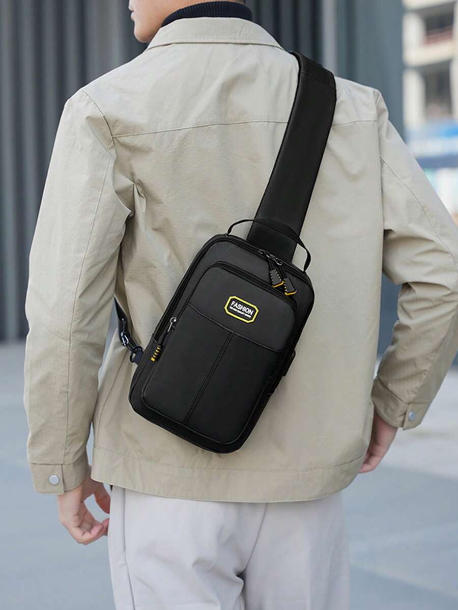 Men's Fashionable Minimalist Leisure Sports Multi-Pocket Letter Chest Bag Versatile Shoulder Messenger Bag Purse Belt Fanny Pack Side Bags For Men - Multicolor - View 1