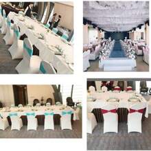 10pcs Metallic Foil Chair Sash, Chair Bow Tie Decor, Elastic Band With Buckle Slider, Bow Tie-Free Chair Back Flowers, Chair Cover Decoration, Suitable For Wedding Party Events, Banquet Decor