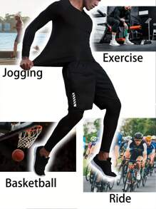 2025 Spring/Summer Black Compression Athletic Pants For Men: Stretchy, Moisture-Wicking, Tight-Fitting, Suitable For All Seasons, Running, Basketball, Gym, Outdoor Sports - Black - View 4