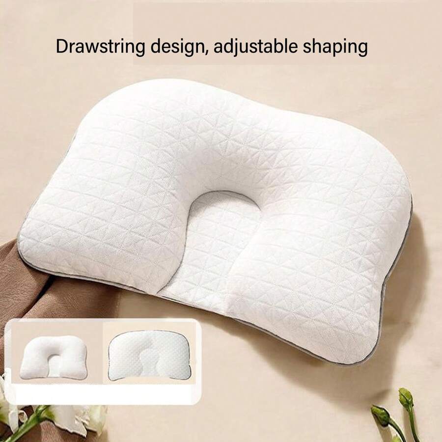 Headrest U-Shaped Soft, Comfortable And Breathable Neck Pillow With Drawstring For Family Travel Car - White - View 1