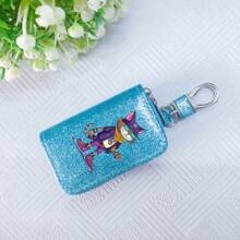 Car Key Bag Uniform Car Key Storage Bag Creative Keychain Blingbling Car Key Protector Secure Zipper Closure Protector Stylish Waist Pocket Car Key Protector Unisex For Women Mini Wallet,1pc Black & Gold PU Leather Car Key Case - Multicolor - View 99