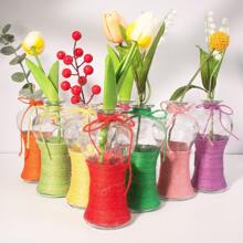 2 piezas Jarrón de vidrio hecho a mano y colorido de cuerda, jarrón de flores rústico mini, jarrón decorativo de escritorio, difusor de aromaterapia