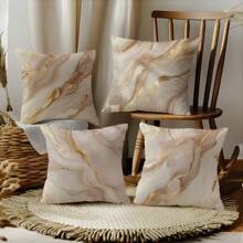 MEMNUN 4pcs 17.7*17.7in(45*45cm)/19.69*19.69in(50*50cm)/15.75*15.75in(40*40cm) Beige Marble Pattern Printed Polyester Pillowcase Cover [Single-Sided Printing][Pillow Insert Not Included], Suitable For Home, Bedroom, Sofa, Car Decoration, Personalized Gifts - Multicolor - View 8