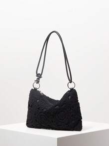 花卉镂空针织编织单肩包、高档晚装手拿包、女士手提包、女士派对礼服、女士波西米亚风沙滩包、婚礼用品、节日必备品（图案随机）