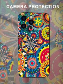 1 pieza Funda de teléfono protectora de estilo estético de alta gama, con patrón 2D impreso con flores coloridas, ideal como regalo de cumpleaños para mayores, amigos, familia, parejas o para uno mismo, de color negro mate y suave, con protección completa contra el polvo y el agua, compatible con iPhone 16/15/14/13/12/11/Pro/ProMax/X/XR/XS/XSMAX/7/8/PLUS y otros modelos