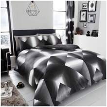 VELVETIO 3D Triangle Duvet Cover Set Polycotton Reversible Beddings - Black - View 2
