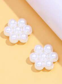 1 对银色花卉珍珠身体首饰装饰胸贴女士 - 銀色 - 查看 2