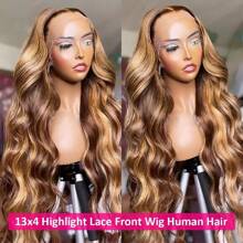 34 Inch 200% Density Highlight 13x4 Human Hair Lace Front Wigs Human Hair Pre Plucked Body Wave Glueless Wigs Human Hair For Black Women  4/27 Colored 13x4 Human Hair Lace Front Wigs - SP4/27 - 查看 3