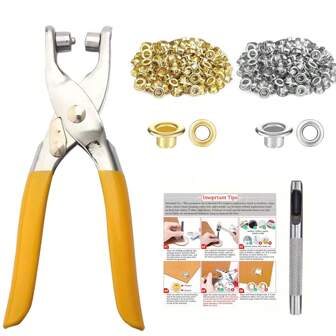 4.5mm 0.18in (Inner Diameter) Grommets Plier Kit With Leather Hole Puncher And 100 Pieces Of Metal Grommets For Art, Crafts & Sewing Supplies