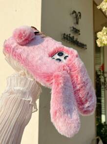 可爱兔耳朵毛绒手机壳，蓬松手机壳 + 兼容 16 Pro Max、S25U、OPPO、VIVO、MOTO 防水防震防摔防刮 - 藕粉色 - 查看 4