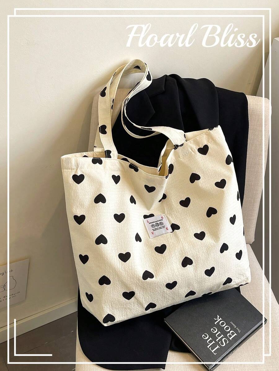 Kirschprint einfache große Schultertasche, Studentinnen Schultertasche, Herzdruck süße Tasche, Cord Shopper, modische Shopper für alle Jahreszeiten