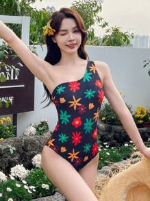 2pcs/Set Floral Print Monokini With Cover-Up Sarong Skirt, New Arrival 2025